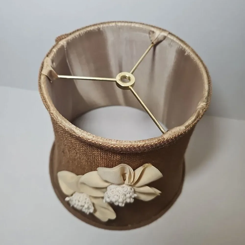 Burlap Lampshade Beige Flowers Satin Interior Bell Shape Boho Vintage Style 9